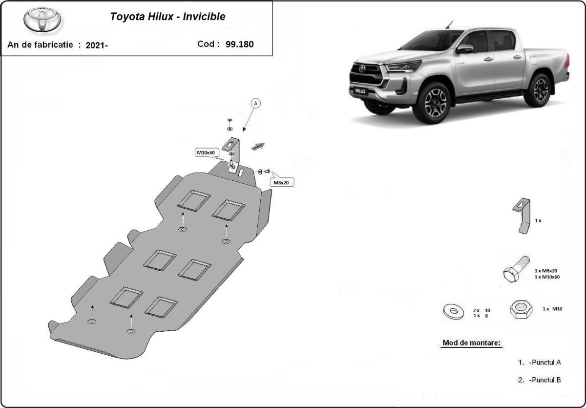 Ocelový kryt palivové nádrže pro Toyota Hilux Invincible 2021 - 2026, všechny motory