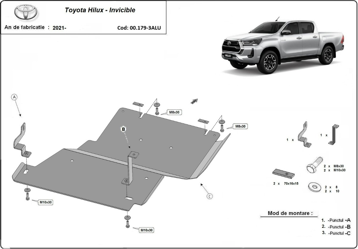 Hliníkový kryt diferenciálu pro Toyota Hilux Invincible 2021 - 2026, všechny motory
