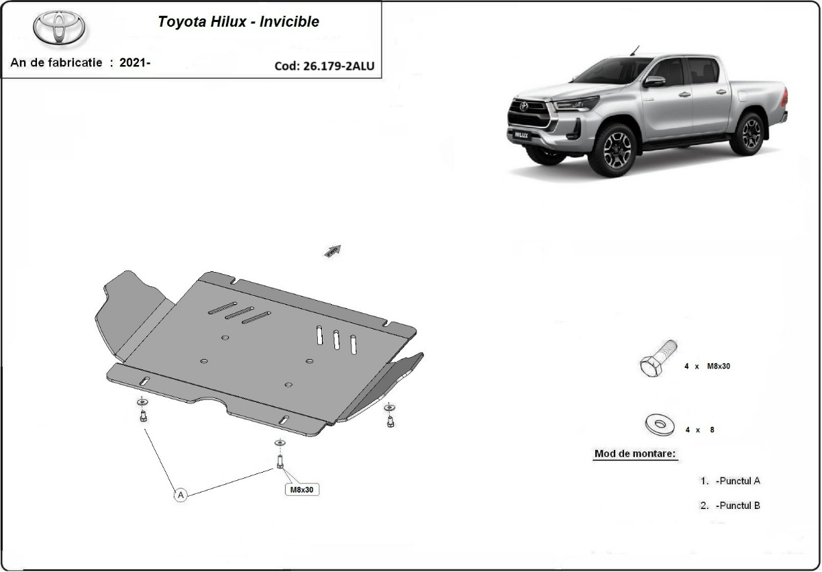 Hliníkový kryt olejové vany pro Toyota Hilux Invincible 2021 - 2026, všechny motory