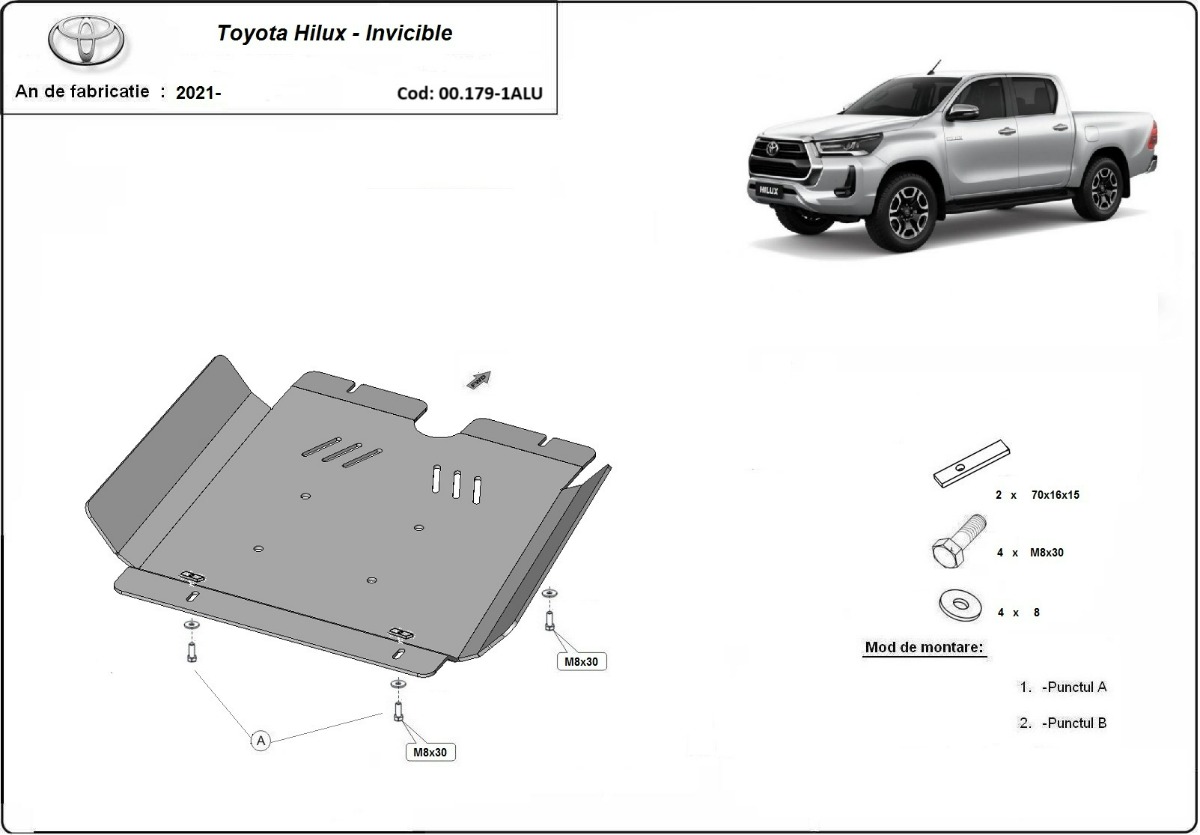 Hliníkový kryt převodovky pro Toyota Hilux Invincible 2021 - 2026, všechny motory
