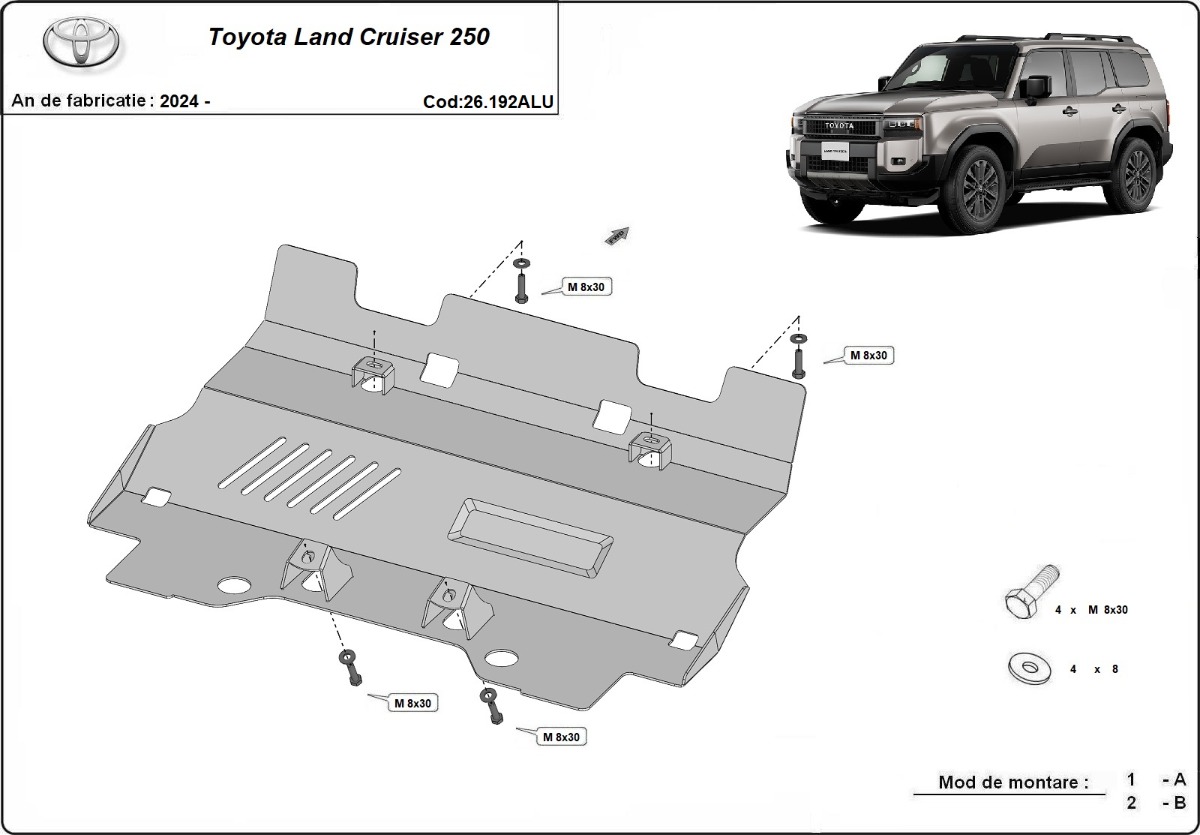 Hliníkový kryt chladiče pro Toyota Land Cruiser 250 2024 - 2026, Toate