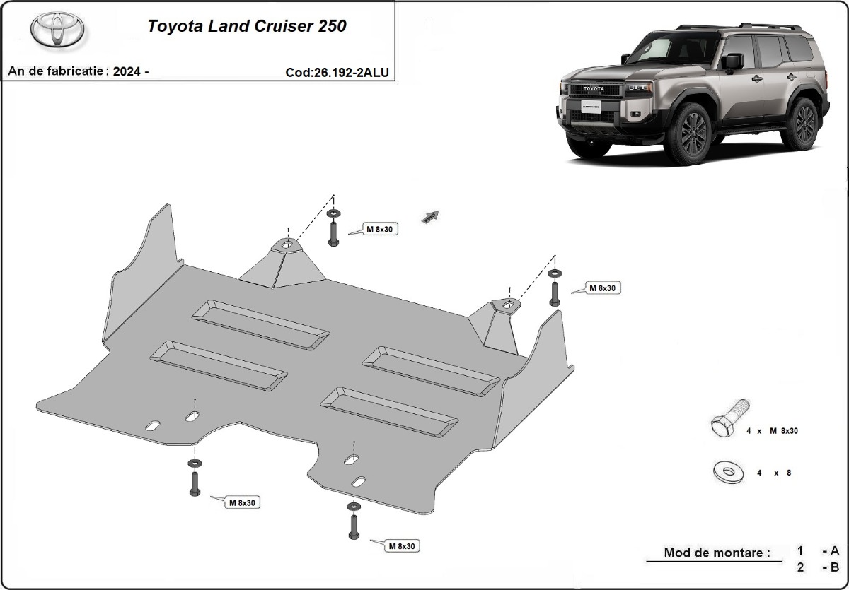 Hliníkový kryt olejové vany pro Toyota Land Cruiser 250 2024 - 2026, Toate