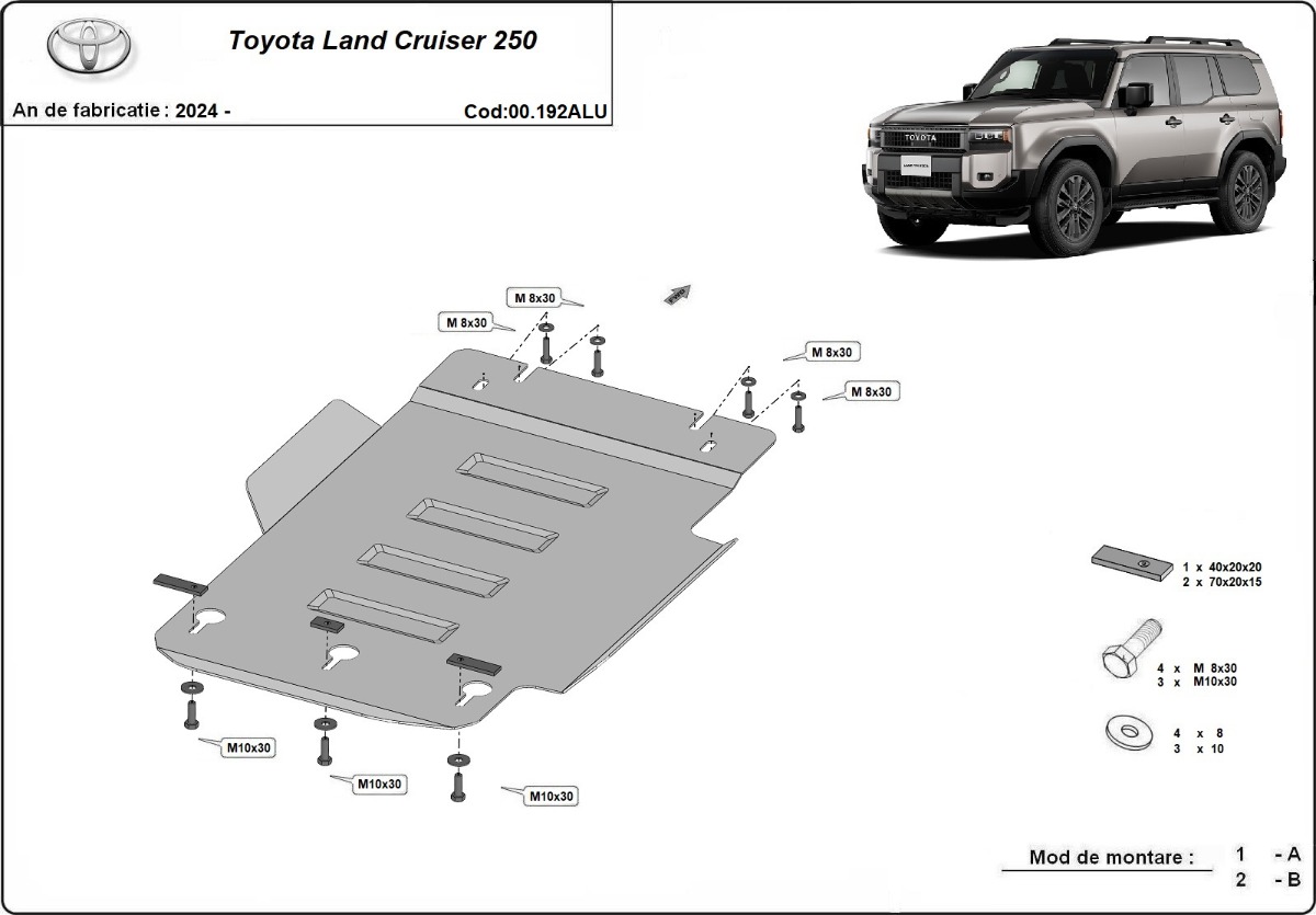 Hliníkový kryt převodovky pro Toyota Land Cruiser 250 2024 - 2026, Toate