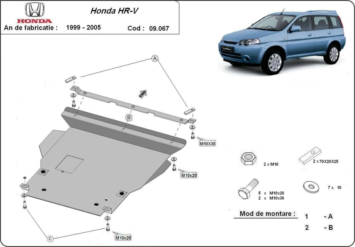 Ocelový kryt olejové vany pro Hondu HR-V 1999 - 2005, všechny motory