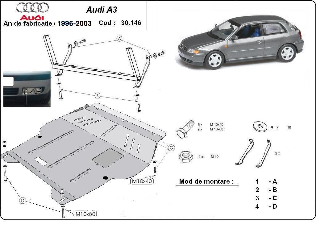 Ocelový kryt olejové vany pro Audi A3 1996 - 2003, všechny motory