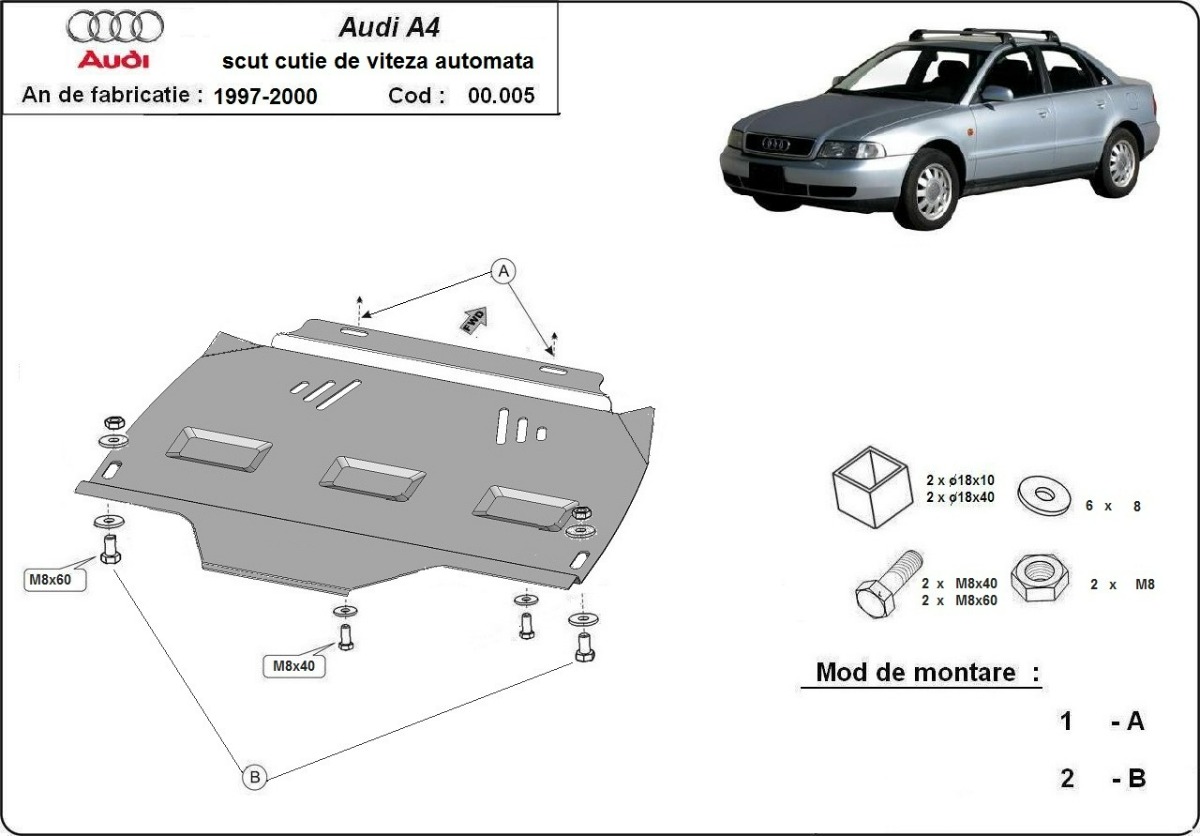 Ocelový kryt automatické převodovky pro Audi A4 B5 1995 - 2000, všechny motory