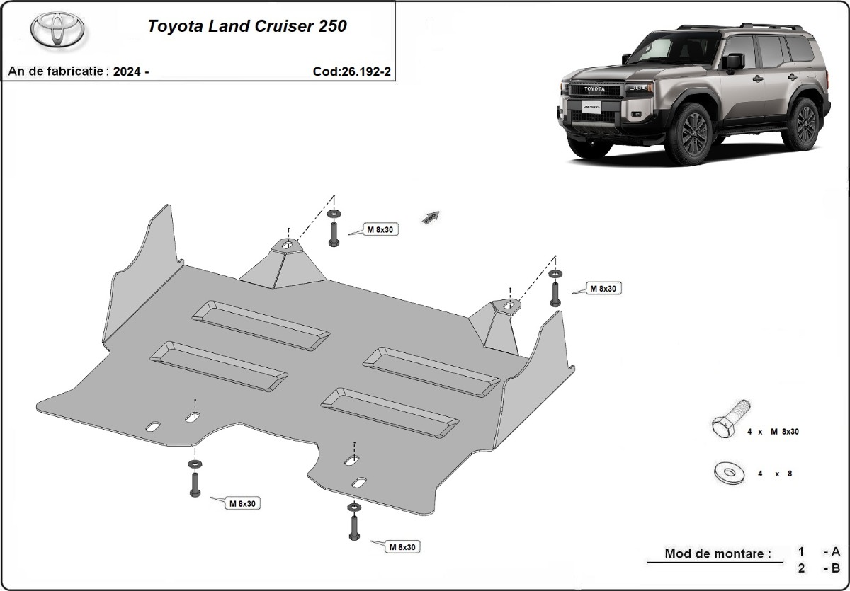 Ocelový kryt olejové vany pro Toyota Land Cruiser 250 2024 - 2026, všechny motory