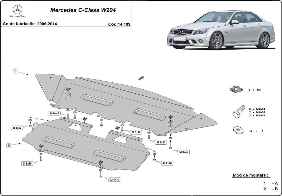 Ocelový kryt olejové vany pro Mercedes třídy C W204 2006 - 2014, všechny motory