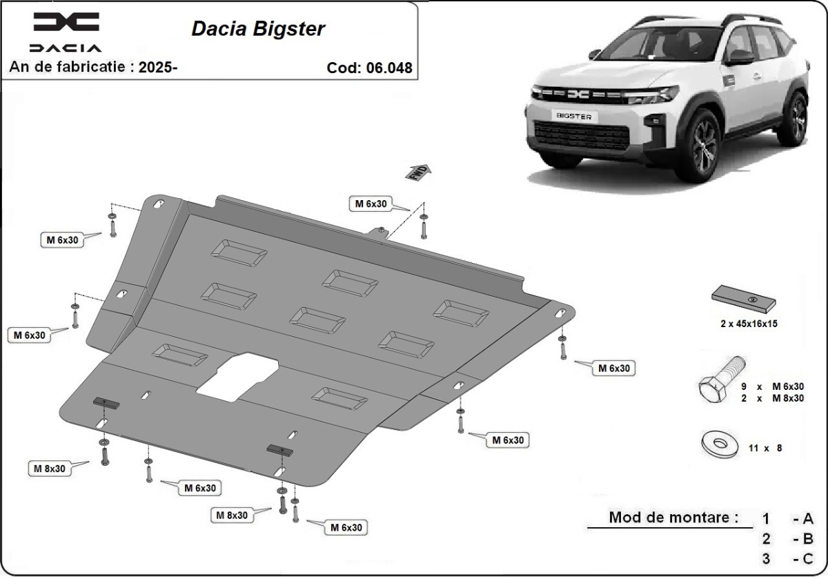 Ocelový kryt olejové vany pro Dacia Bigster - 4x4 + 4x2 2025 - 2026, všechny motory