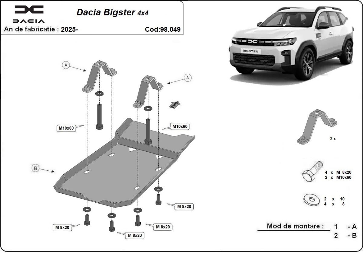 Ocelový kryt diferenciálu pro Dacia Bigster 4x4 2025 - 2026, všechny motory