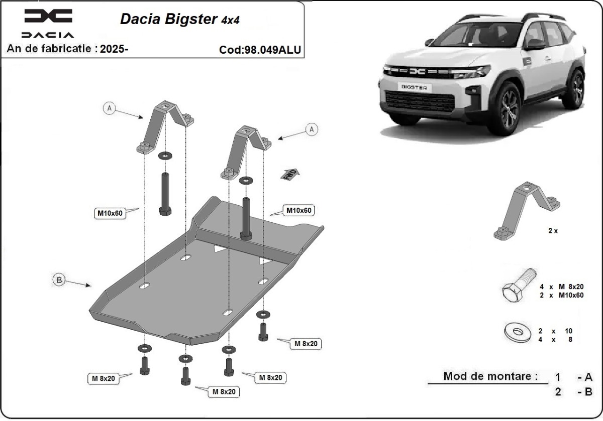 Hliníkový kryt diferenciálu pro Dacia Bigster 4x4 2025 - 2026, všechny motory