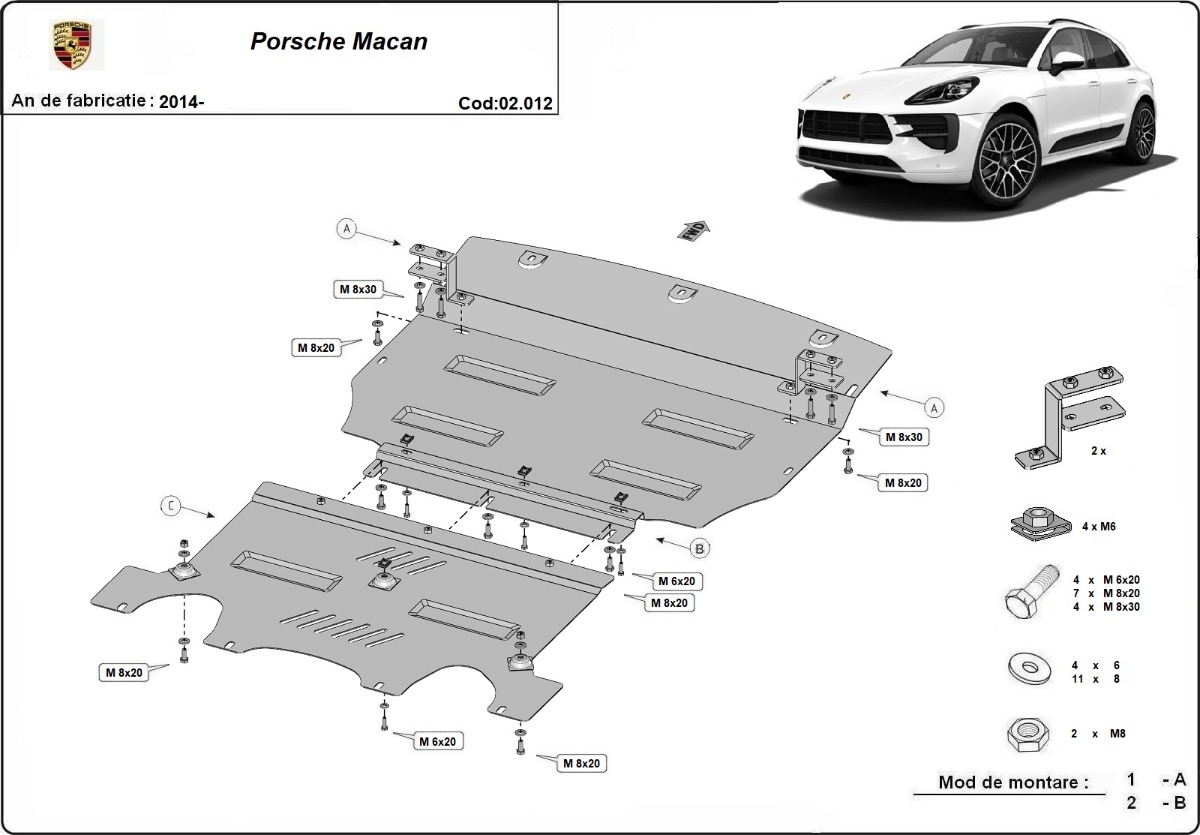 Ocelový kryt olejové vany pro Porsche Macan 2014 - 2026, všechny motory
