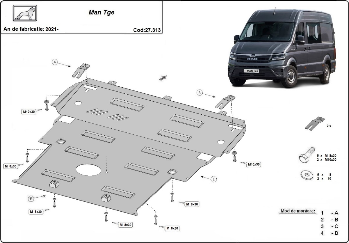 Ocelový kryt olejové vany pro Man TGE 2021 - 2026, všechny motory