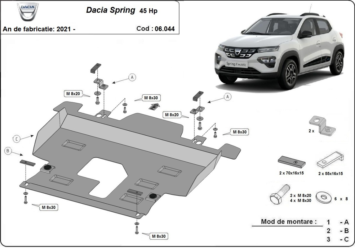 Ocelový kryt olejové vany pro Dacia Spring 2021 - 2024, všechny motory