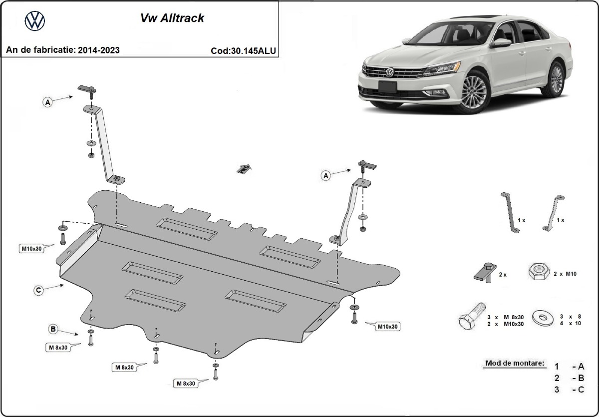 Hliníkový kryt pod olejovou nádrž pro VW Passat Alltrack 2014 - 2023, všechny motory