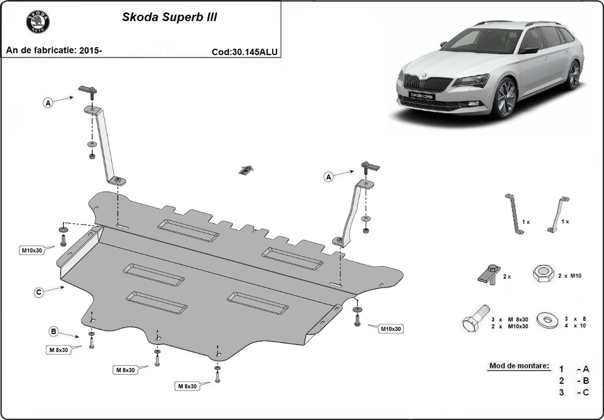 Hliníkový kryt pod olejovou nádrž pro Škoda Superb III 2015 - 2026, všechny motory