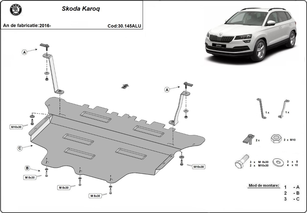 Hliníkový kryt olejové vany pro Škoda Karoq 2016 - 2026, všechny motory