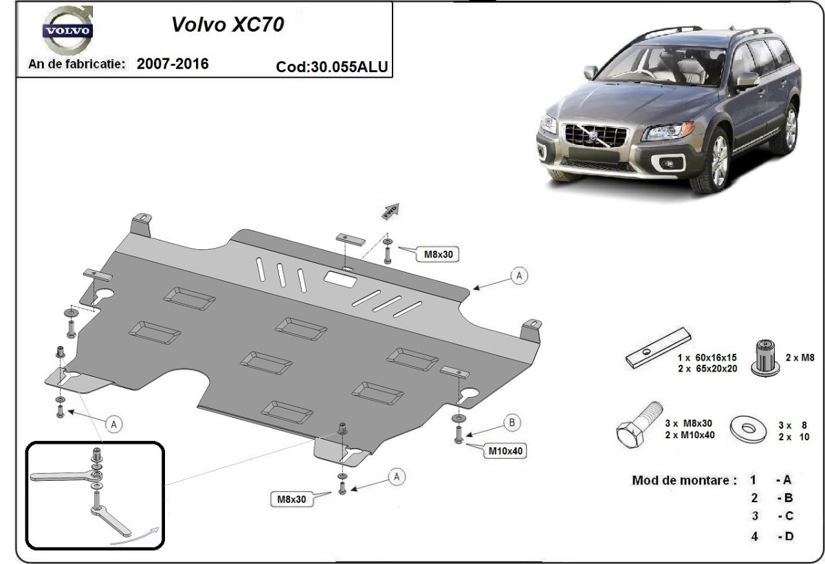 Hliníkový kryt olejové vany pro ochranu motoru a převodovky pro Volvo XC70 2007 - 2016, všechny motory