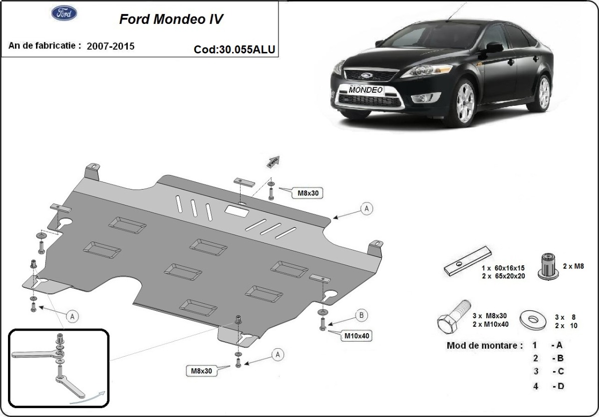 Hliníkový kryt olejové vany pro Ford Mondeo 4 2007 - 2015, všechny motory