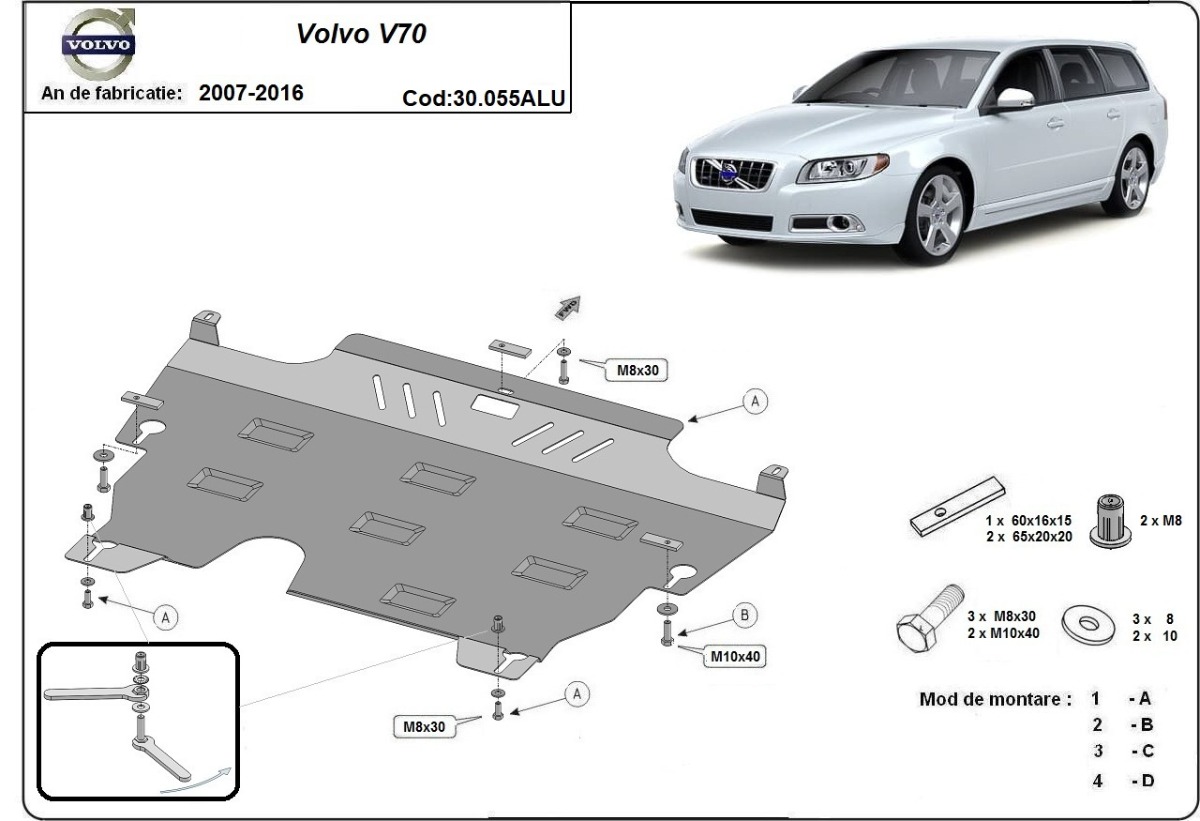 Hliníkový kryt olejové vany pro Volvo V70 2007 - 2016, všechny motory
