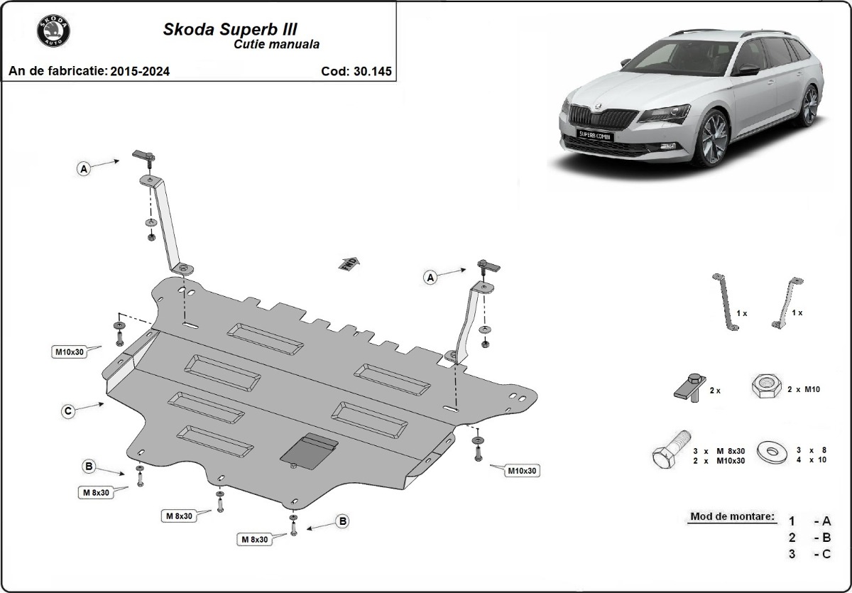 Ocelový kryt olejové vany pro Škoda Superb - manuální převodovka 2015 - 2024, všechny motory