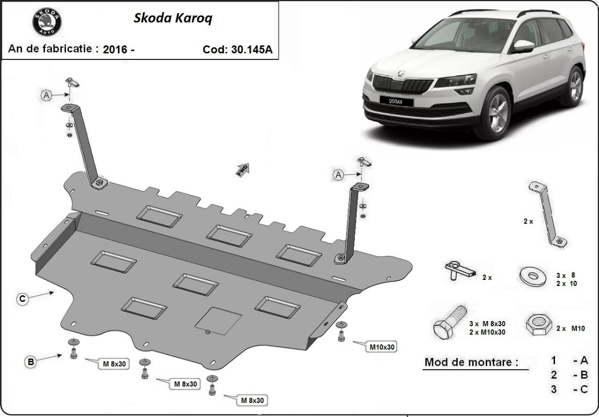 Ocelový kryt olejové vany pro Škoda Karoq - automatická převodovka 2016 - 2026, všechny motory