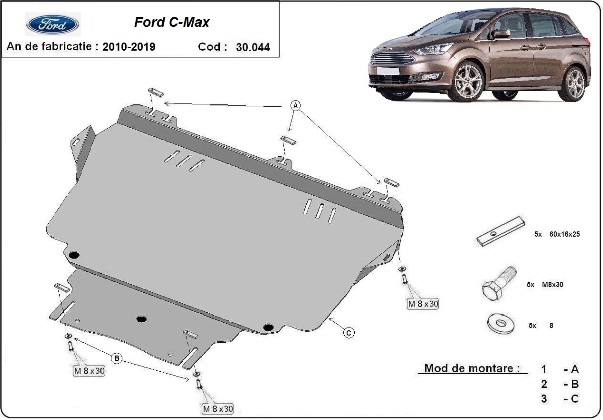 Ocelový kryt olejové vany pro Ford C-Max 2010 - 2019, všechny motory