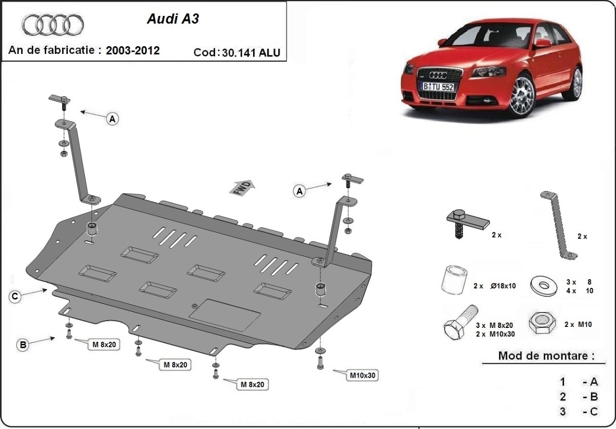 Hliníkový kryt olejové vany pro Audi A3 2003 - 2012, všechny motory