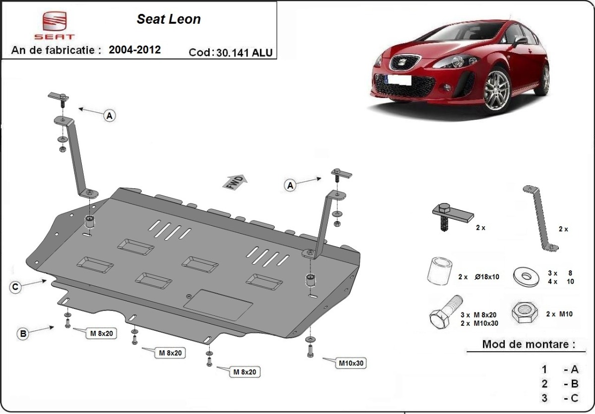Hliníkový kryt pod olejovou nádrž pro Seat Leon Mk2 2004 - 2012, všechny motory