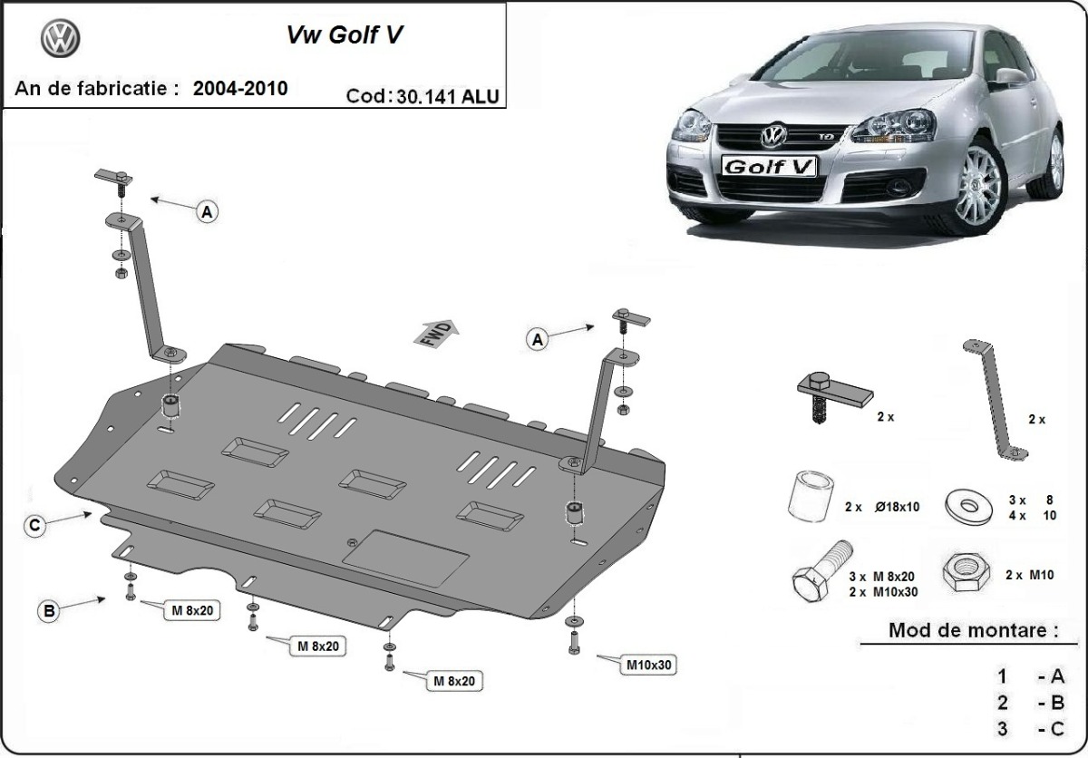 Hliníkový kryt olejové vany pro VW Golf mk5 2004 - 2010, všechny motory