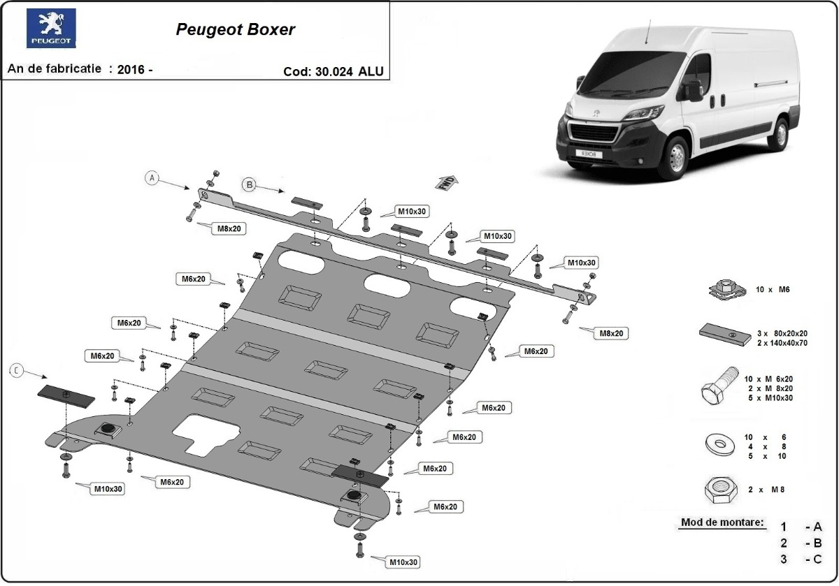 Hliníkový kryt olejové vany pro Peugeot Boxer 2016 - 2026, všechny motory