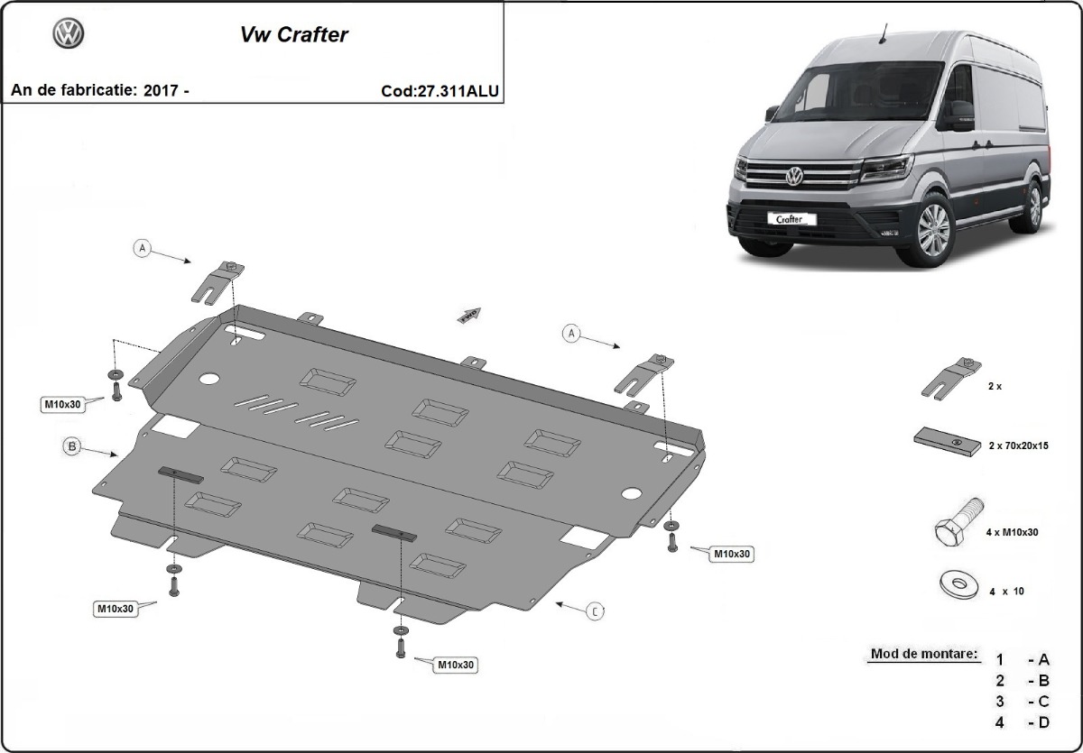Hliníkový kryt olejové vany pro VW Crafter 2017 - 2026, všechny motory