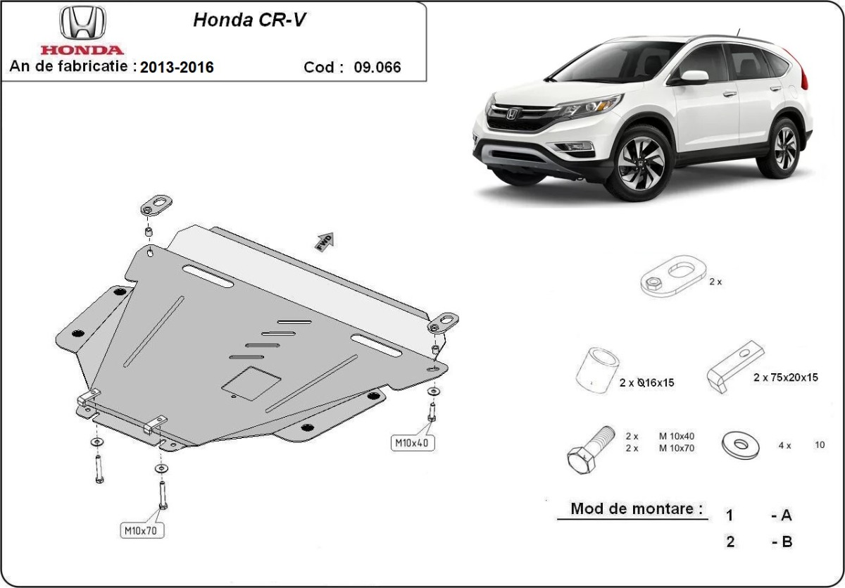 Ocelový kryt olejové vany pro Honda CR-V Gen 4 2013 - 2016, všechny motory
