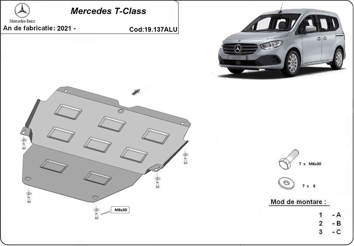 Hliníkový kryt pod olejovou nádrž pro Mercedes třídy T 2021 - 2026, všechny motory
