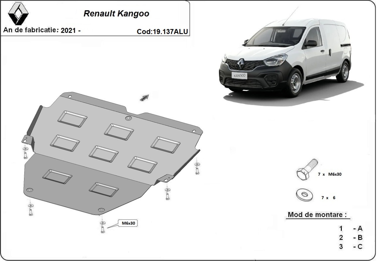 Hliníkový kryt pod olejovou nádrž pro Renault Kangoo 2021 - 2026, všechny motory