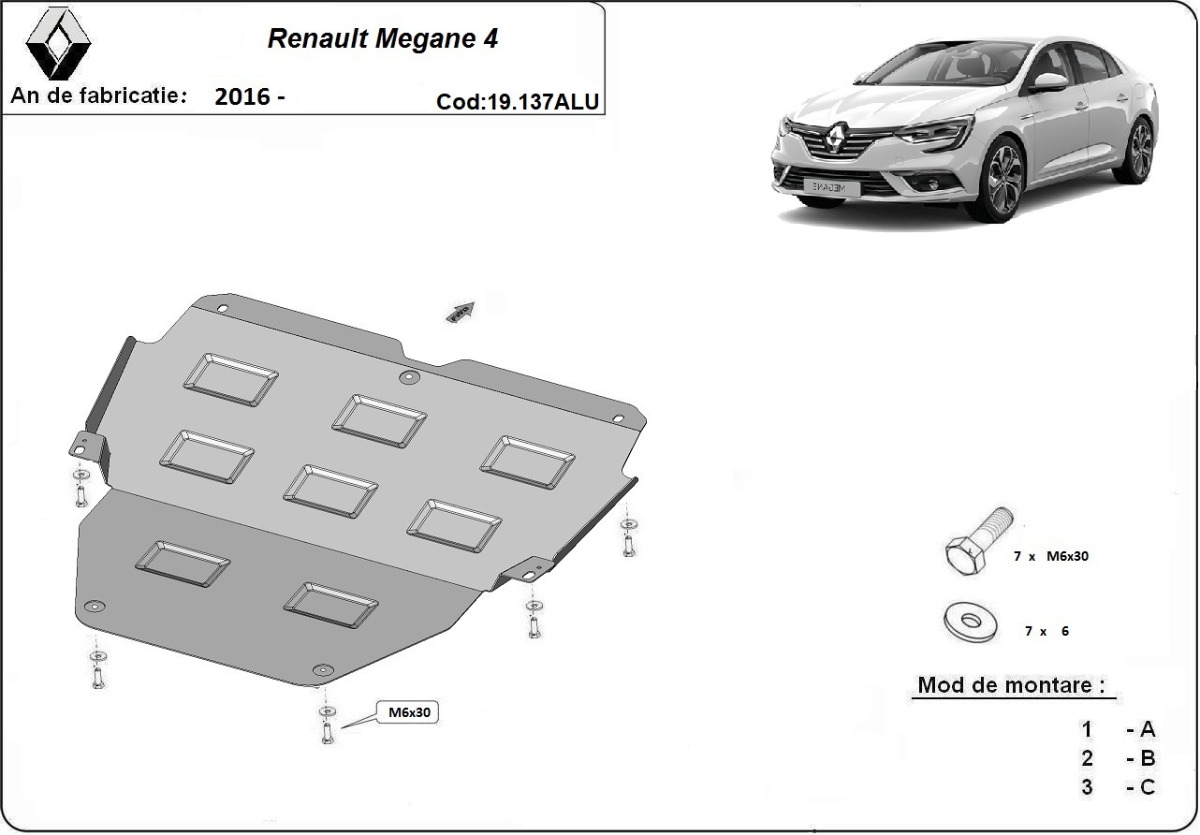 Hliníkový kryt olejové vany pro Renault Megane IV 2016 - 2026, všechny motory