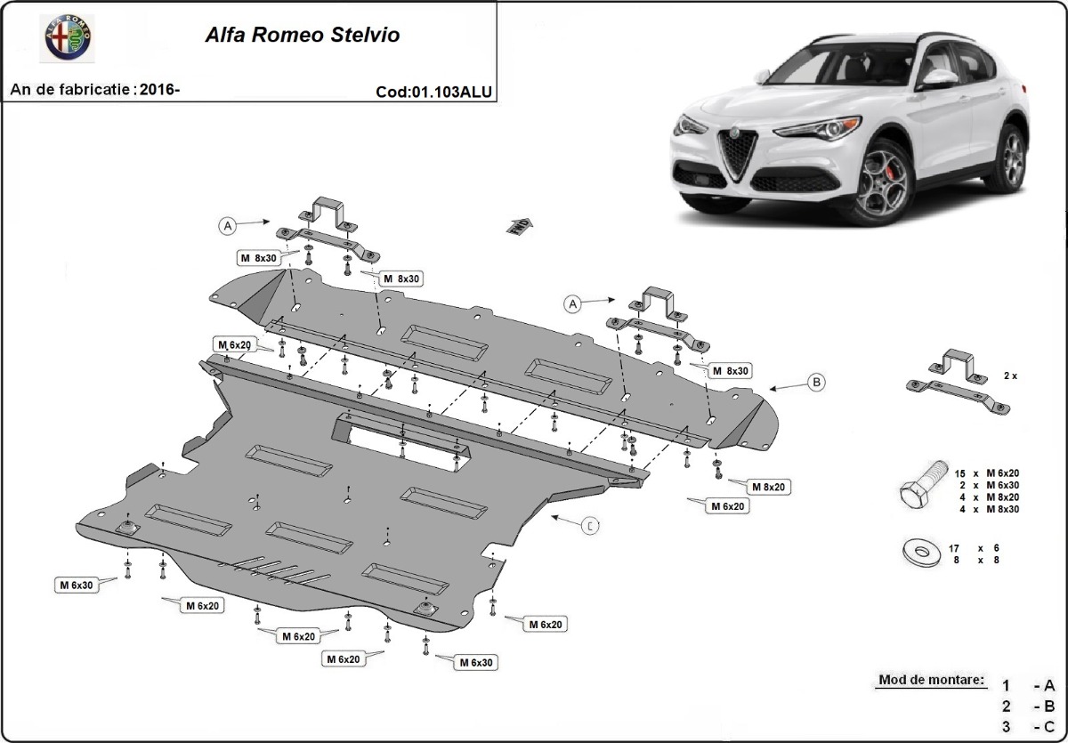 Hliníkový kryt olejové vany pro Alfa Romeo Stelvio 2016 - 2026, všechny motory
