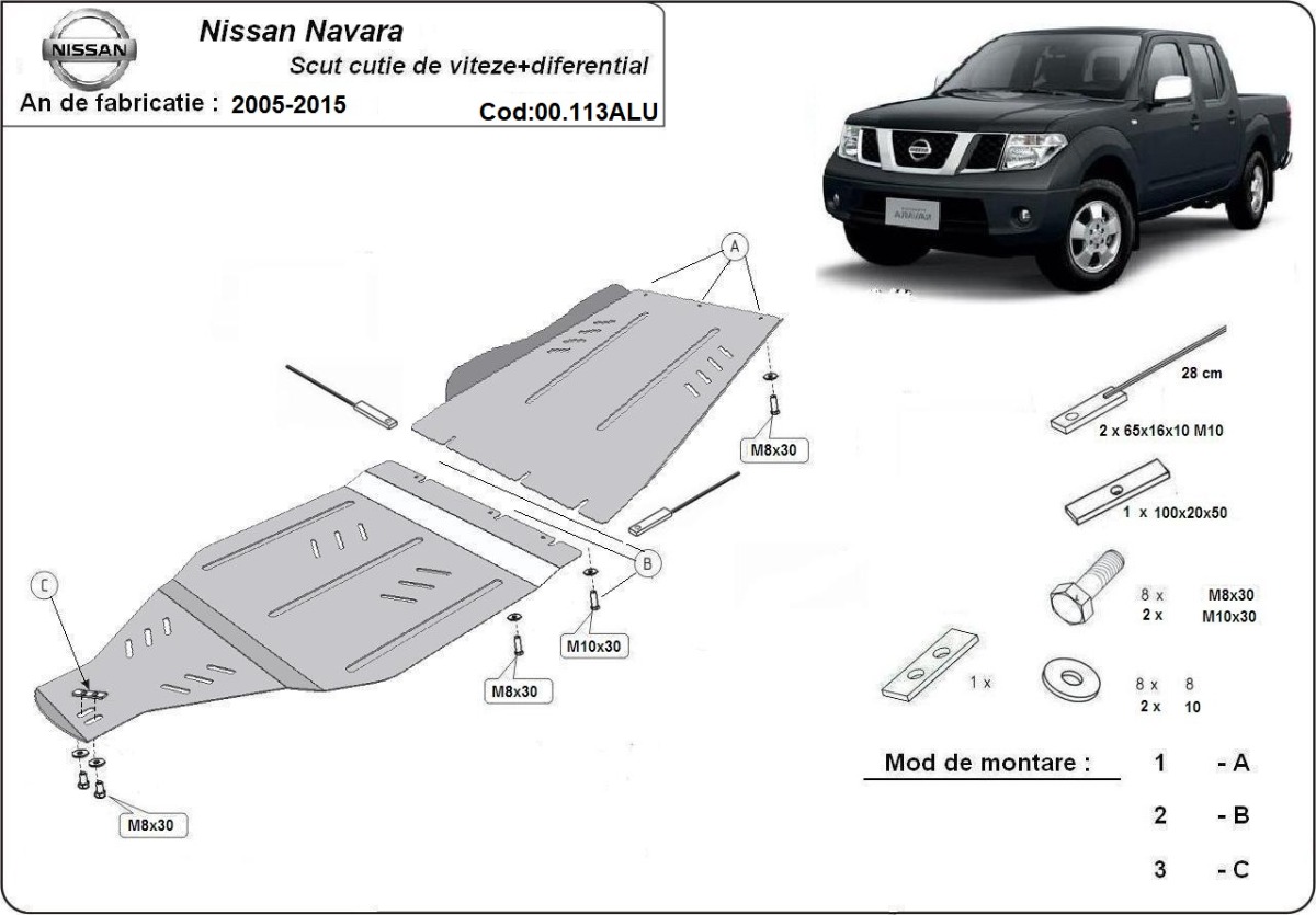 Hliníkový kryt převodovky pro Nissan Navara 2005 - 2015, všechny motory