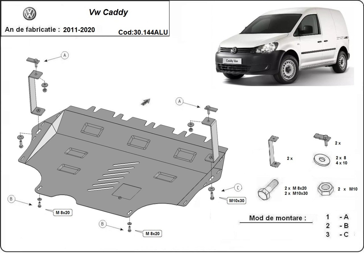 Hliníkový kryt olejové vany pro VW Caddy 2011 - 2026, všechny motory