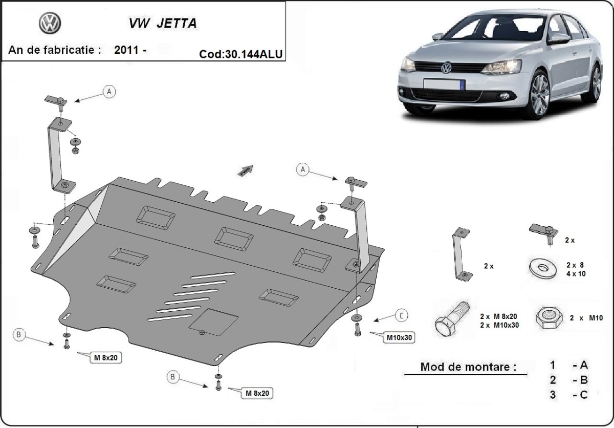 Hliníkový kryt pod olejovou nádrž pro VW Jetta 2011 - 2026, všechny motory