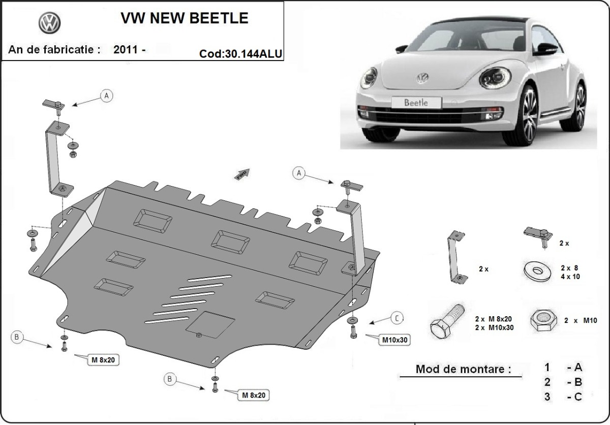 Hliníkový kryt olejové vany pro Volkswagen New Beetle 2011 - 2026, všechny motory