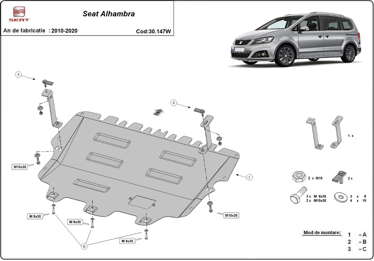 Ocelový kryt olejové vany pro Seat Alhambra - Webasto 2010 - 2020, všechny motory