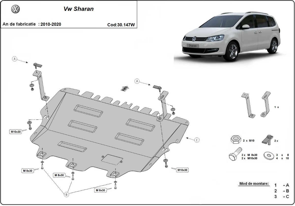 Ocelový kryt olejové vany pro Volkswagen Sharan - Webasto 2010 - 2022, všechny motory