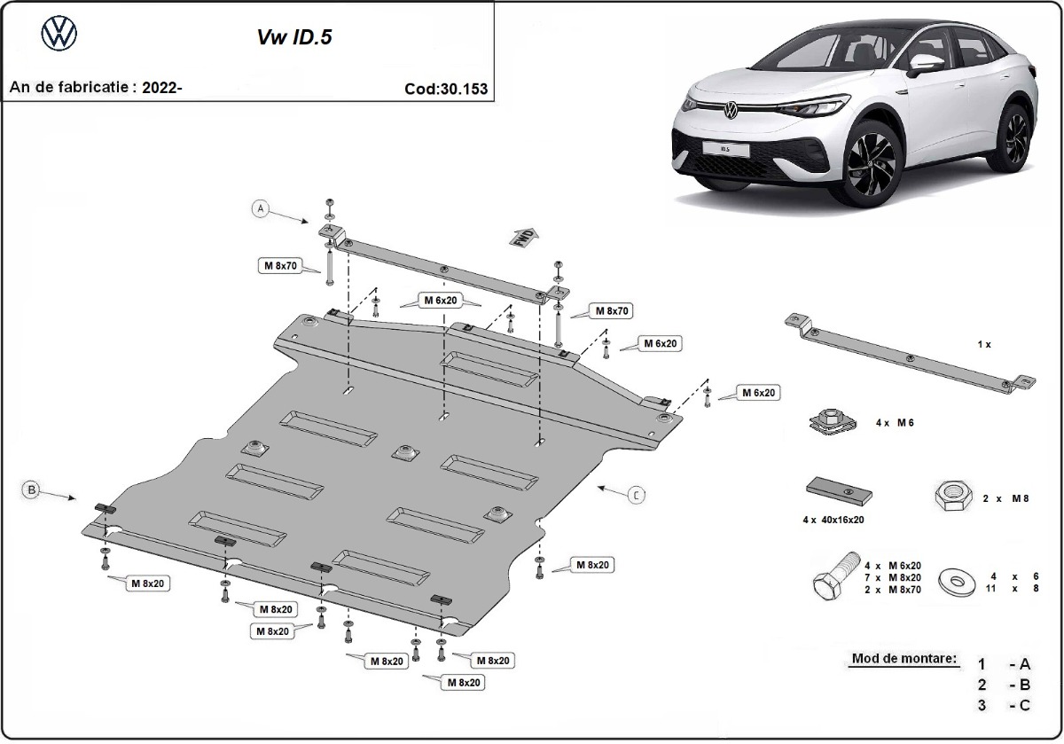 Ocelový kryt olejové vany pro Volkswagen ID 5 2022 - 2026, všechny motory