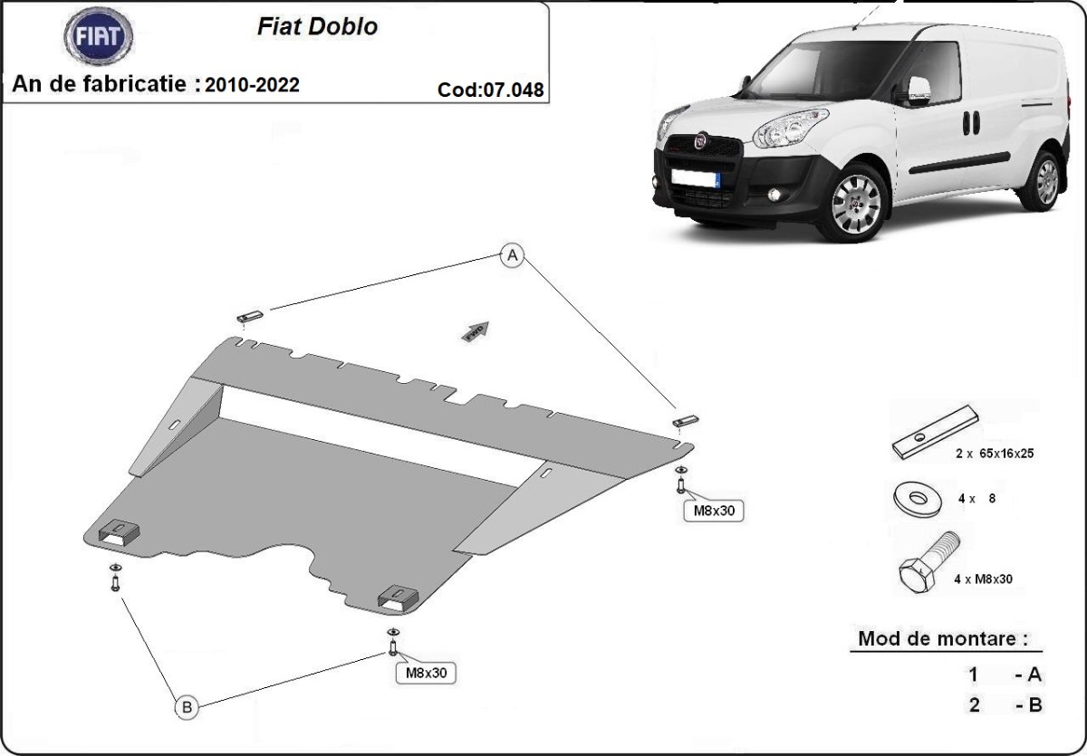 Ocelový kryt olejové vany pro Fiat Doblo 2010 - 2022, všechny motory