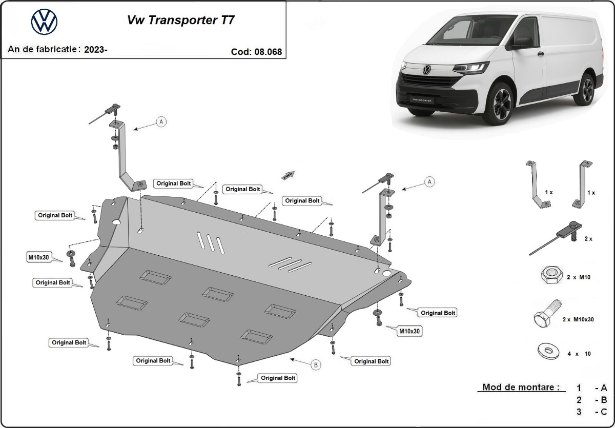 Ocelový kryt olejové vany pro Volkswagen Transporter T7 Van 2023 - 2026, všechny motory