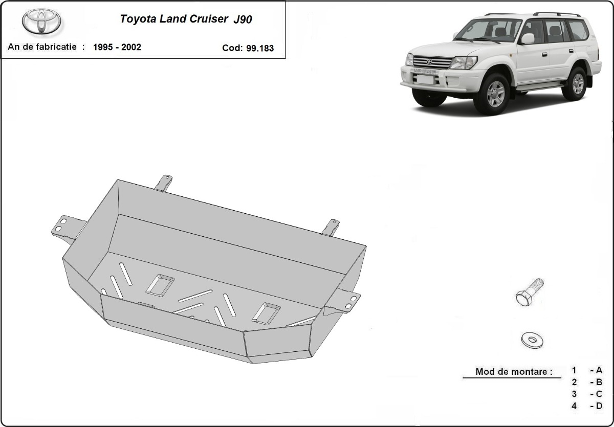 Ocelový kryt palivové nádrže pro Toyota Land Cruiser J90 1995 - 2002, všechny motory
