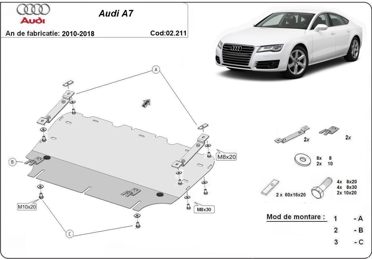 Ocelový kryt olejové vany pro Audi A7 2011 - 2018, Unknown