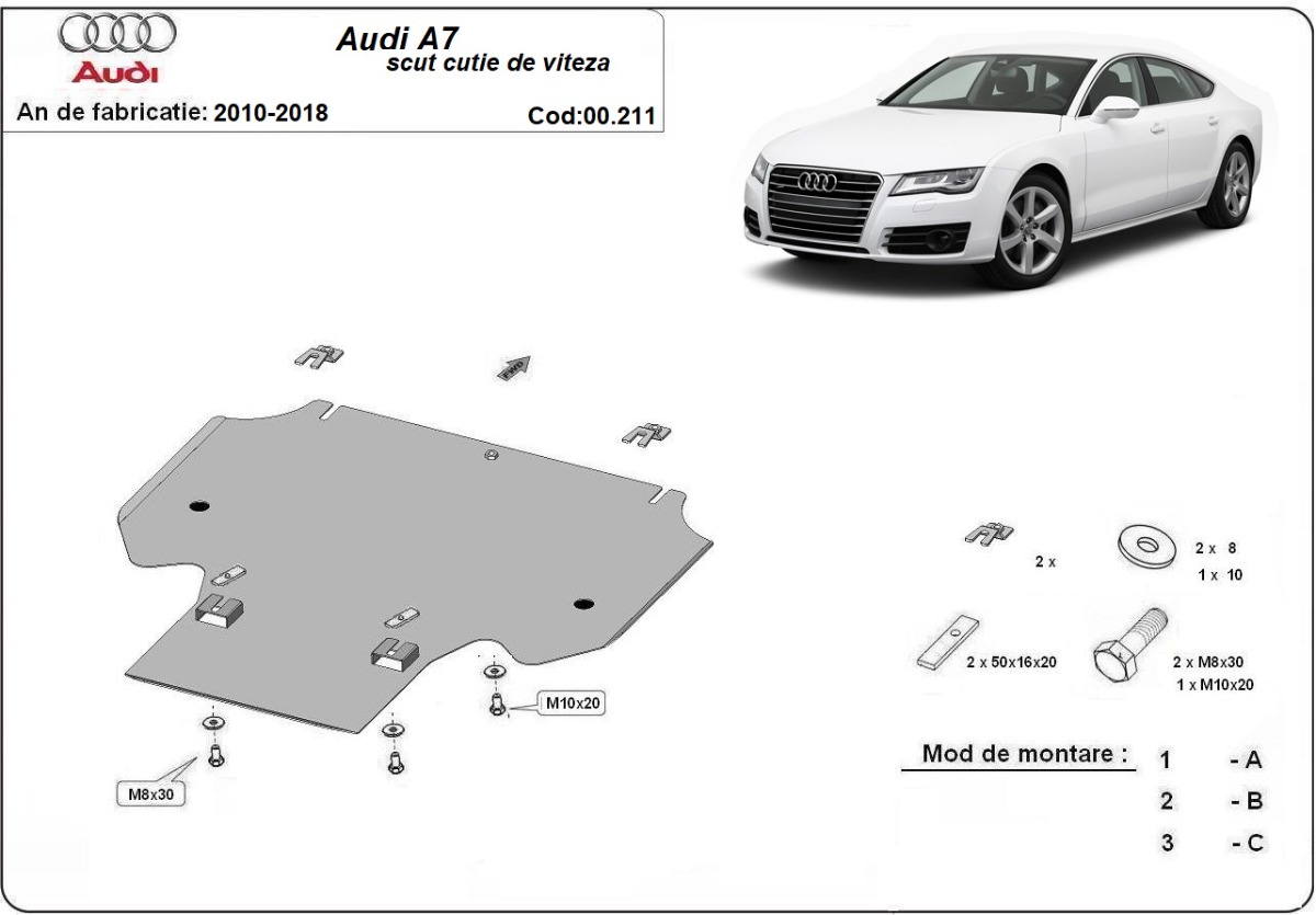 Ocelový kryt převodovky pro Audi A7 2011 - 2018, všechny motory