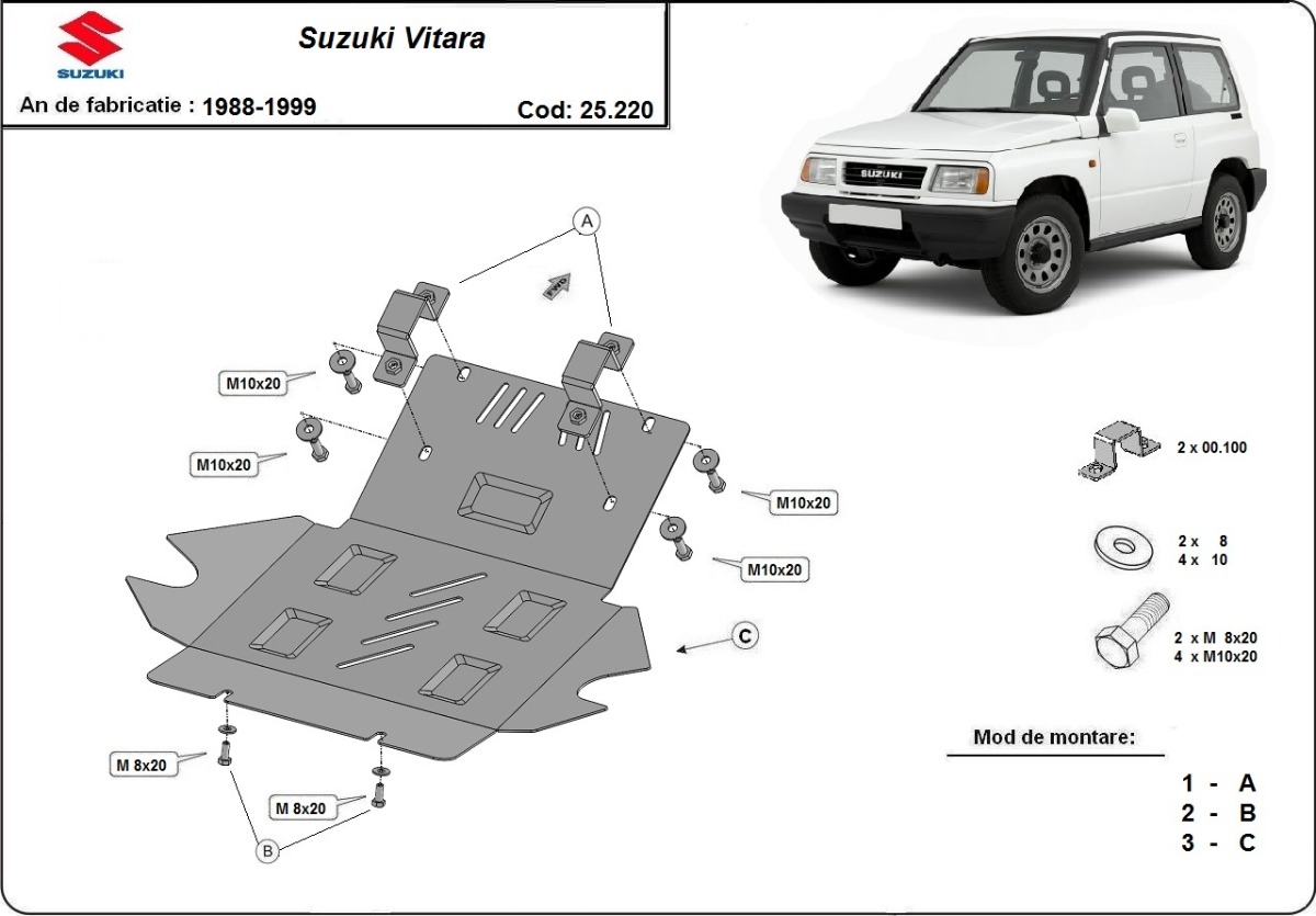 Ocelový kryt olejové vany pro Suzuki Vitara 1988 - 1999, všechny motory